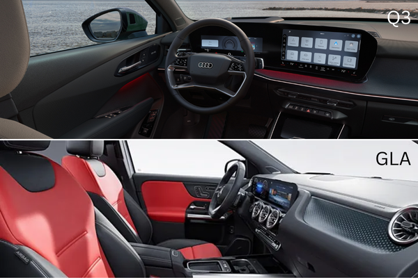 Audi Q3 and Mercedes GLA SUV interior dashboards 